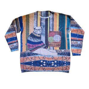 Gunest Sweater Womens 2XLarge Brown Bear Knitting Graphic Wool Cotton Artsy